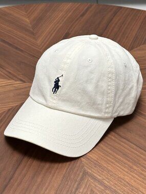 Ralph Lauren Cream Baseball Cap with Navy Polo Player